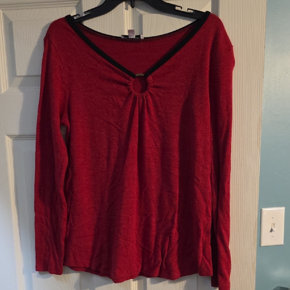 Rebecca Malone Red Long Sleeve Top with Black Trim